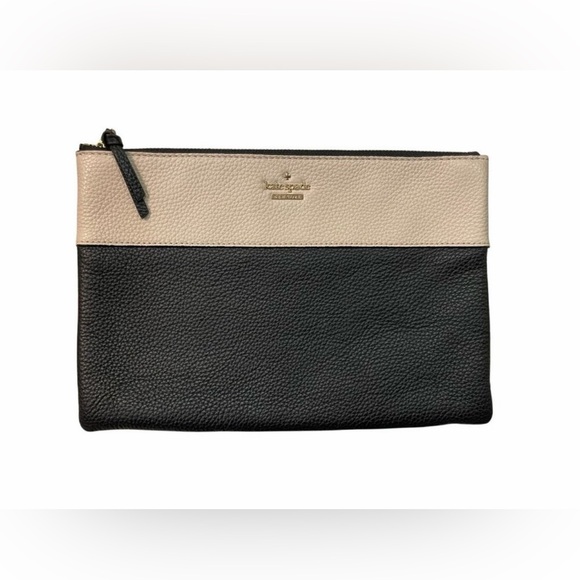 Kate Spade Jackson Street Large Mila Black & Tan/Beige Clutch, Leather, NWT
